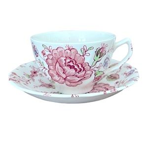 Johnson Bros. Rose Chintz Pink and Cream Tea cup and saucer, multiple